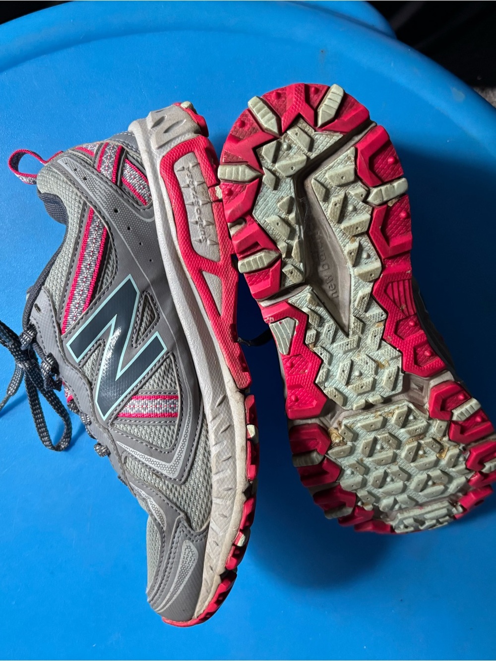 New Balance Gray and Pink Trail Sneakers with Teal Logo